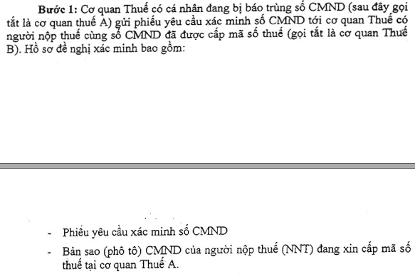 trùng chứng minh thư, căn cước công dân khi đăng ký mã số thuế